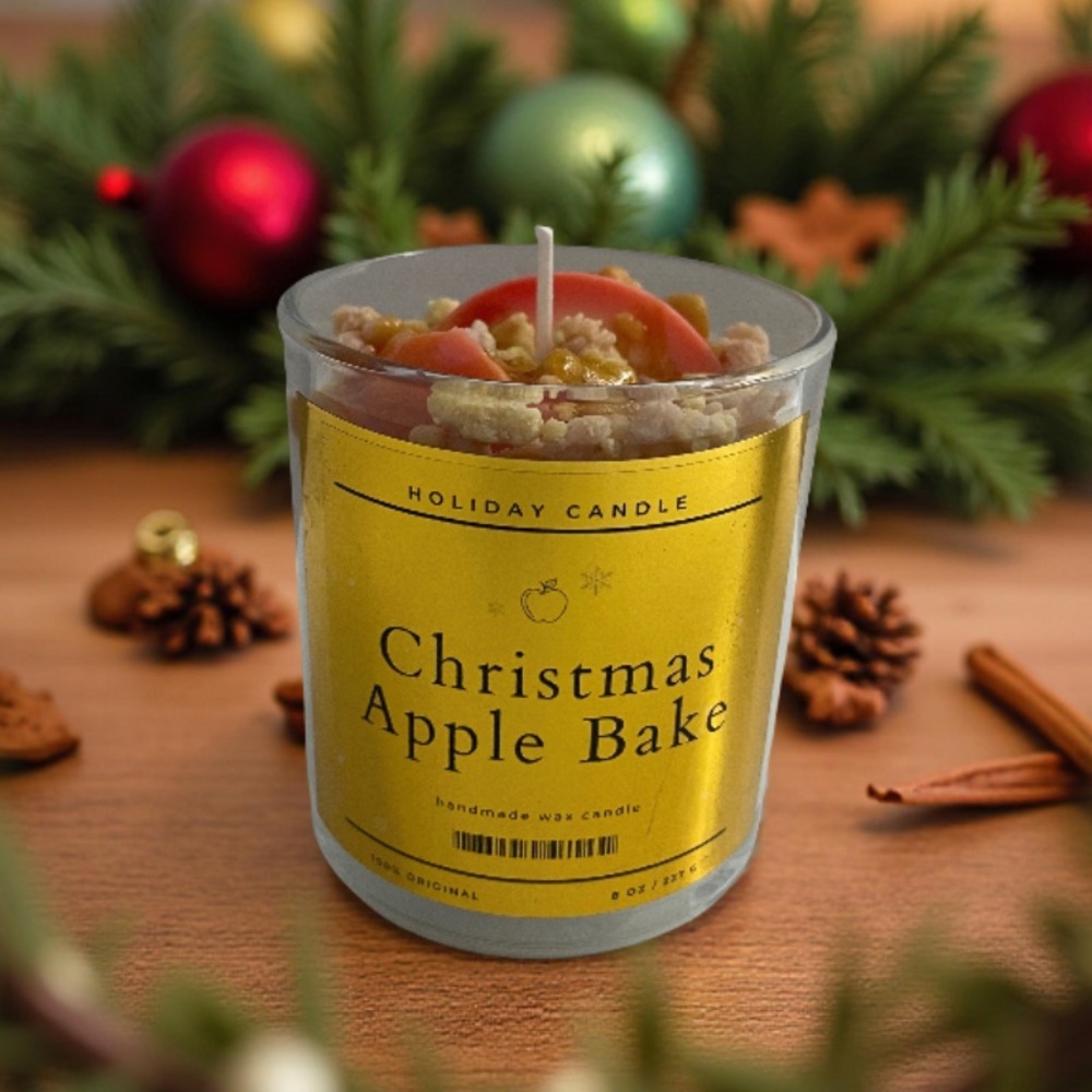 🍎 Christmas Apple Bake Candle 8oz - Handmade Dessert Candle